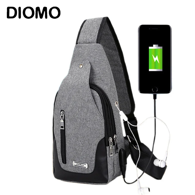 

DIOMO Sling Bag for Men Chest Bag with USB Charging Port Casual Small Shoulder Crossbody Short Trip Messengers Bags