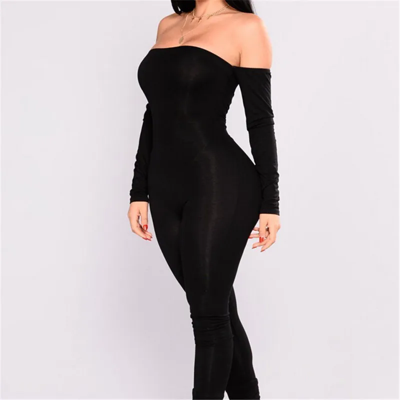Womens Off Shoulder Black Jumpsuit Sexy Clubwear Playsuit Autumn Ladies