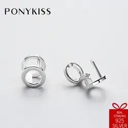 PONYKISS Мода S925 стерлингового серебра минималистский шпильки геометрической формы серьги Для женщин гипоаллергенно ювелирных аксессуаров