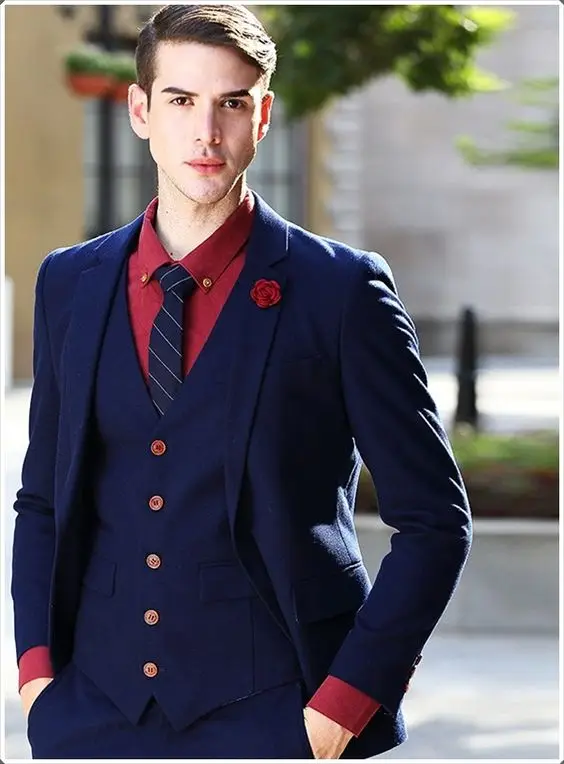 2017 Latest Coat Pant Designs Navy Blue Wedding font b Suit b font for font b