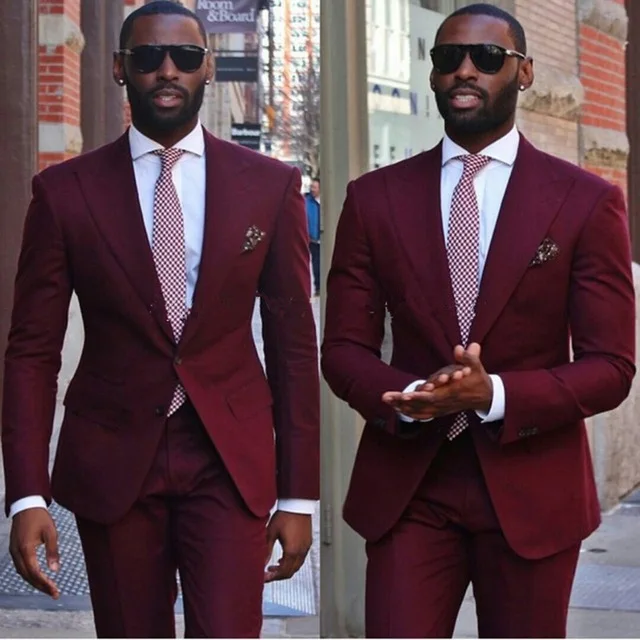 Повседневные мужские костюмы бордового цвета с большим отворотом, свадебные смокинги для мужчин, мужской костюм жениха, мужской костюм для лучшего мужчины(пиджак+ брюки