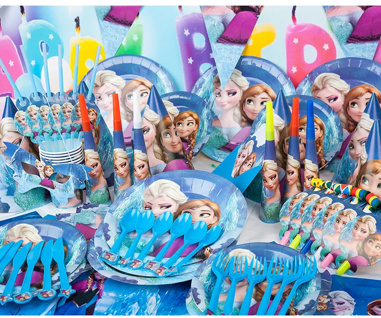 Princesse Elsa Anna Eruption Plaque Drapeaux Serviette Enfants Joyeux Anniversaire Decoration De Partie Jetable Papier Vaisselle Ensemble Filles Faveur Aliexpress