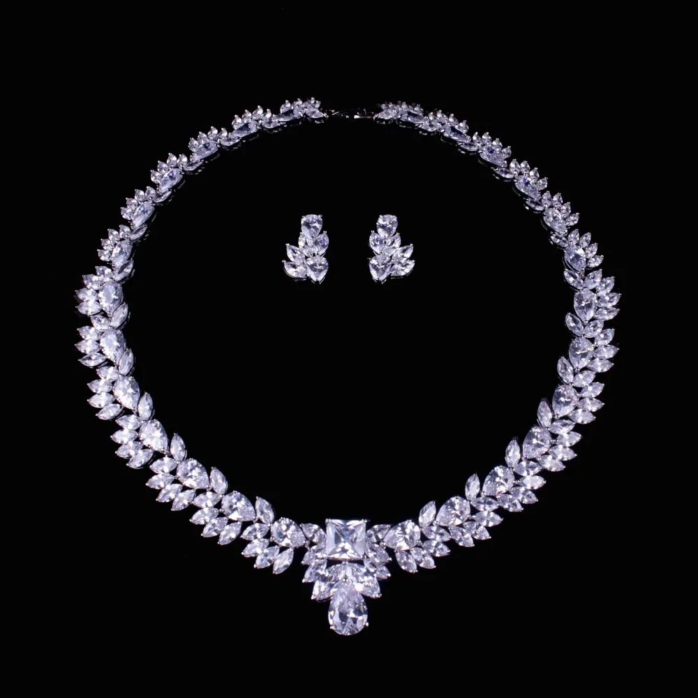 

baiduqiandu Fashion Jewelry CZ Crystal Bridal Gifts Choker Necklace Earrings Set Wedding Statement Jewelry Sets Brides