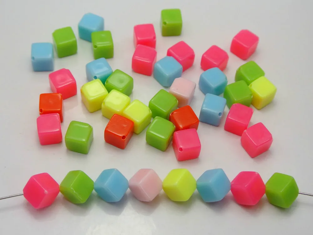 

100 Mixed Pastel Color Acrylic Diagonal Cube Beads 7X7mm