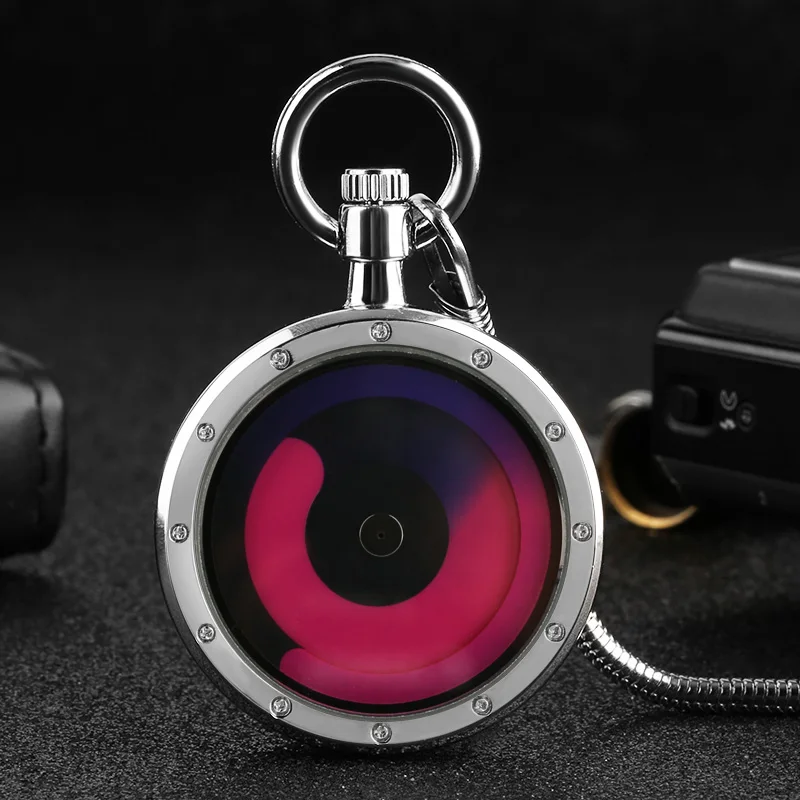 

Unique Stylish Swirl Turntable Pocket Watch Men Theme Universe Aurora Novel Case Quartz Pendant Clock Fob Snake Chain