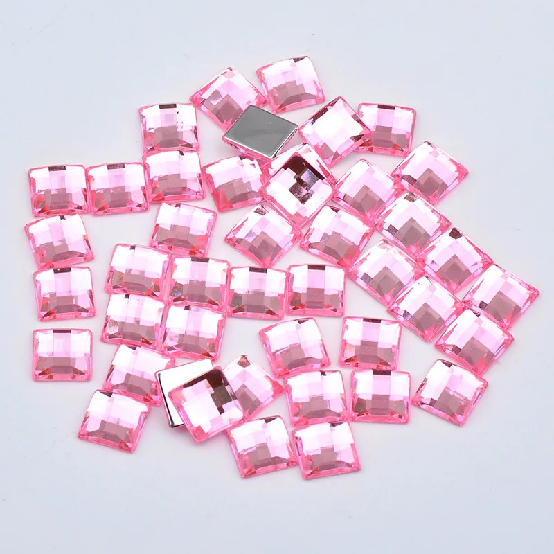 JUNAO 8, 10, 12, 14, 16 мм кристалл AB Квадратные стразы аппликация с плоской задней стороной акриловые Стразы Алмаз не исправление хрустальные камни ремесла - Цвет: Light Pink