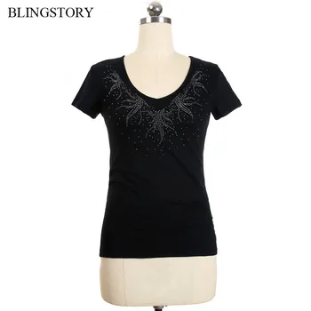 

BLINGSTORY Plus Size V-neck Beading Women Tops Funny Cotton T Shirts XXXXXXL