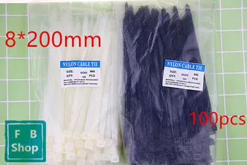 

100Pcs/pack 8*200mm Black And White Color Factory Standard Self-locking Plastic Nylon Cable Ties