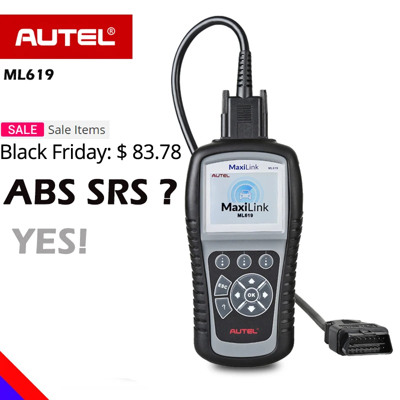 

Autel MaxiLink ML619 CAN /OBD2 + ABS/SRS Scanner Turns off Engine Light (MIL) and ABS/SRS Warning Lights better than AL619