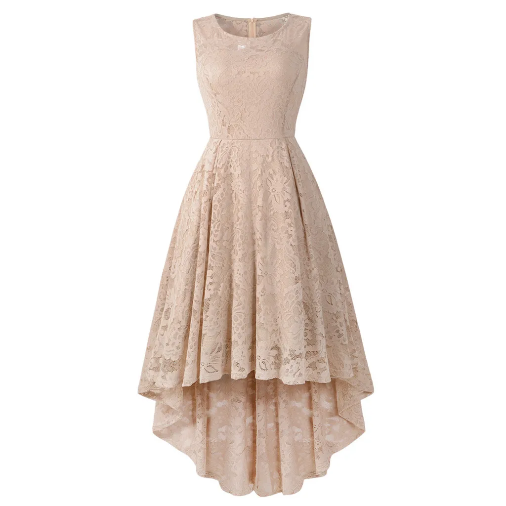 

Sexy Dress Dress Women Ball Party Round Neck Sleeveless Cocktail High And Low Lace Dress