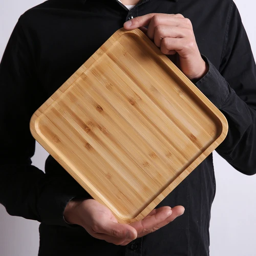 Direct bamboo wooden pallets solid wood tray rectangular bamboo tray wooden tray disc tea tray barbecue snack cake wooden plate - Цвет: 24x24