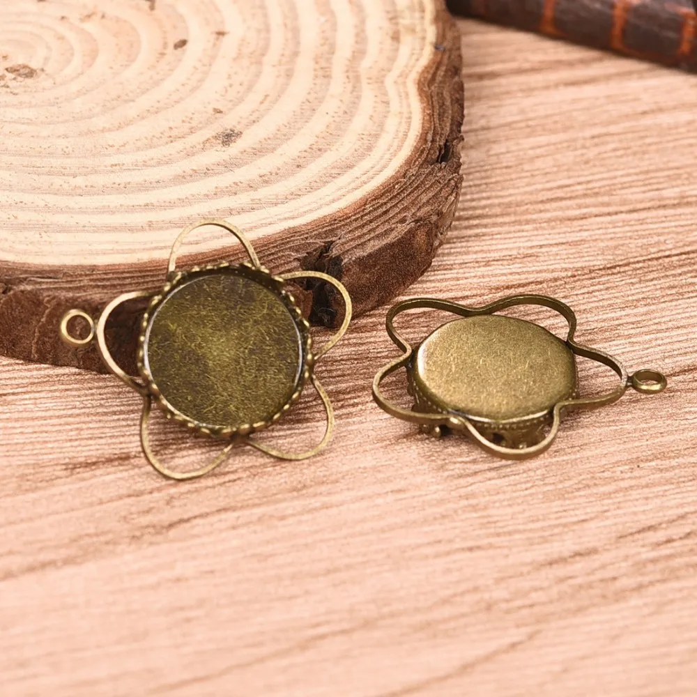 Brass Flower Pendant Cabochon Setting 15mm Flat Round Bezel Antique Bronze Plated (5)