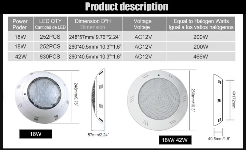 Bajo el agua llena de resina RGB LED piscina luz IP68 PAR56 pared LED piscina 35 W 42 w 12 V piscinas de Spa estanque