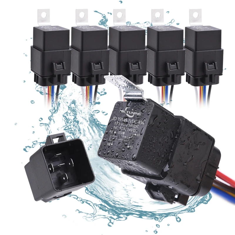 Waterproof Prewired 5Pin Car Relay Harness Holders 40A/12V With Relay SocketHFUK 