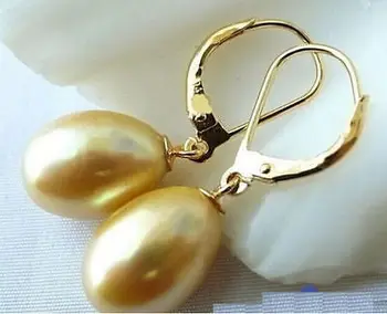 

HOT Huge AAAA+ 11-13mm GOLDEN South Sea Pearl Gold Earrings>free shipping