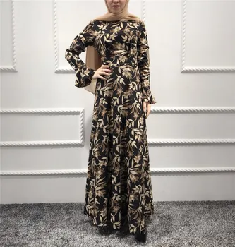 

2018 Abaya Dubai Floral Muslim woman Long Dress Cardigan Robe Maxi Abaya Dress Musulmane Moroccan Kaftan Arabic Robe