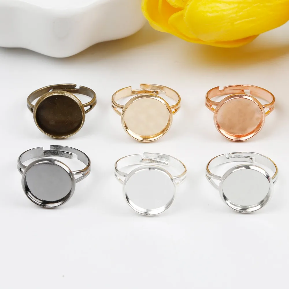 

10pcs /lot New style Adjustable Blank Ring Base fit for 12mm Cabochons Cameo Setting DIY Ring Jewelry Findings Making