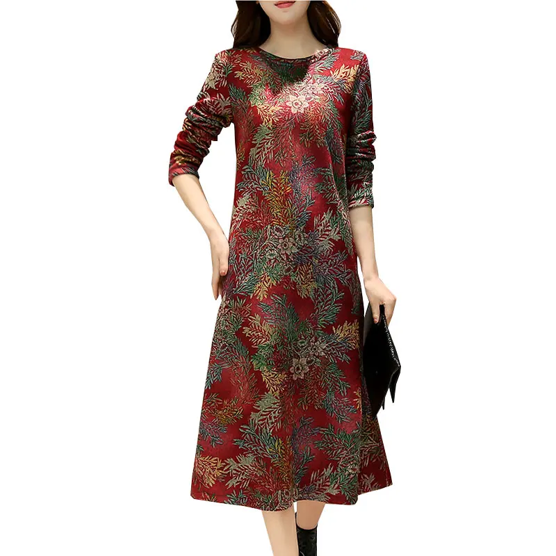 

Thick Plus size Woolen Autumn Winter Vintage Dress Women Vestidos Middle aged 2018 Loose Retro party Ladies Dresses Vestido Z595