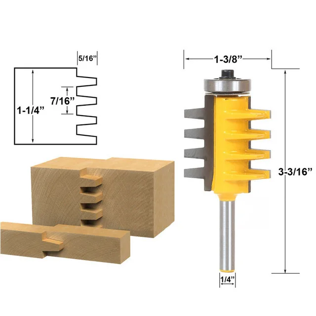 

1/2", 1/4" Shank Rail Reversible Finger Joint Glue Router Bit Cone Tenon Woodwork Cutter Power Tools