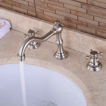 

Antique Kitchen Faucets Brass Brushed Nickel Bathroom Faucet Swivel Double Handles Single Hole Sink Taps Hot Cold Deck Mounted