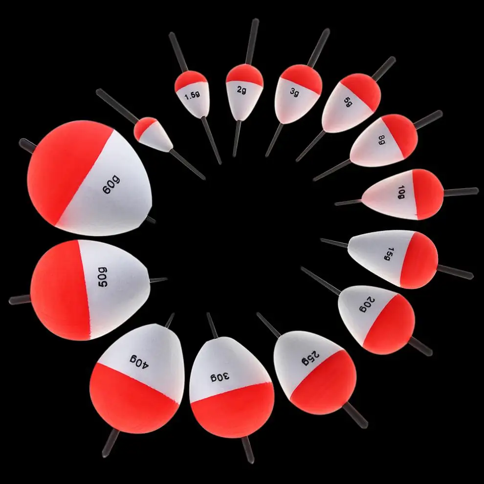 Sale 14pcs EPS Foam Hard Fishing Floats Ball with Bobber Buoys and