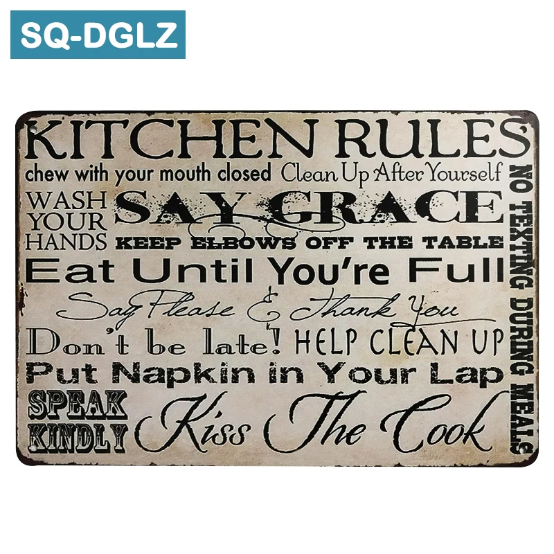 

[SQ-DGLZ]Hot Kitchen Rules Kiss The Cook Metal Sign Wall Decor Vintage Metal Crafts Home Decor Painting Plaques Art Poster