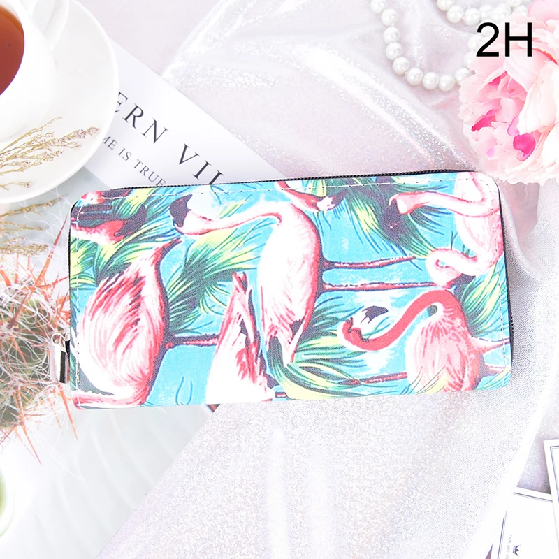 Flamingo Print PU Leather Ladeis Female Purse Cartoon Long Clutch Wallet For Women Zipper Design Girls School Wallet