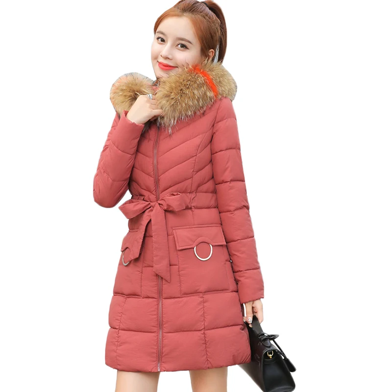 

Winter Jacket Women 2018 New Artificial Fur collar Hooded Coats Female Parka Thick Cotton Padded Lining Ladies Warm Outerwear