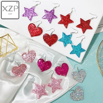 

XZP Fashion Craft Glitter Hearth Star Drop Earrings Resin earring for Birthday Gift Child Girls Teens Jewelry