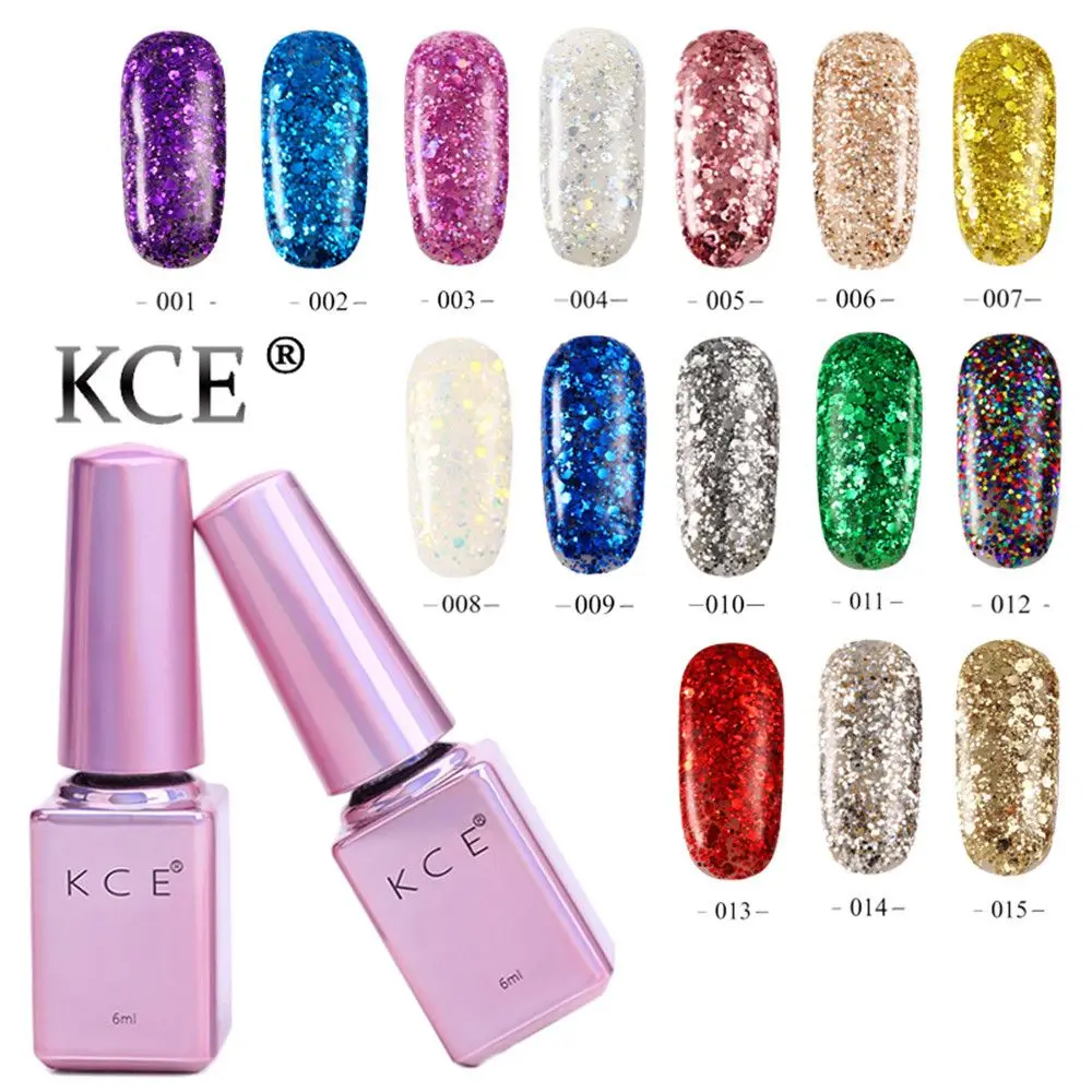

KCE Nail Gel Polish UV LED Super Shining Diamond Glitter 15 Colors 6ML Long Lasting Soak Off Varnish Cheap Manicure Nail Polish