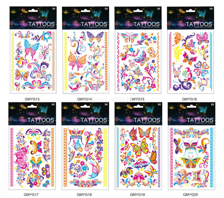 Louco do Partido Atacado Luminosa Fluorescente Luz Férias Tatuagem Temporária Harajuku Boate Fluorescência Tatuajes Corpo 500 Pcs 30 Beleza e saúde