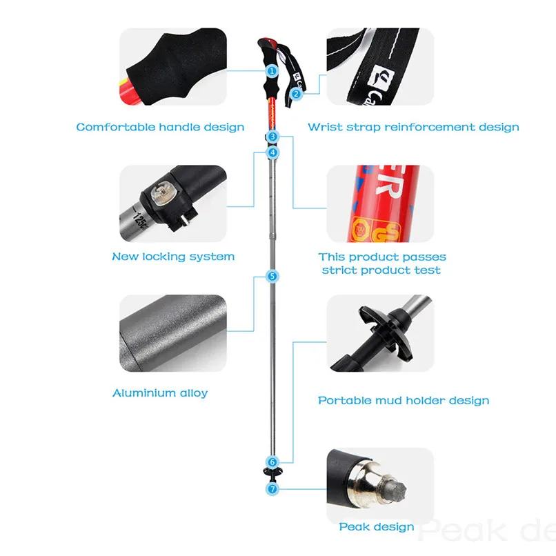 Outdoor Alpenstock Portable Trekking Pole Durable Five - Section Folding Adjustable Impact Walking Cane #2O30 (12)
