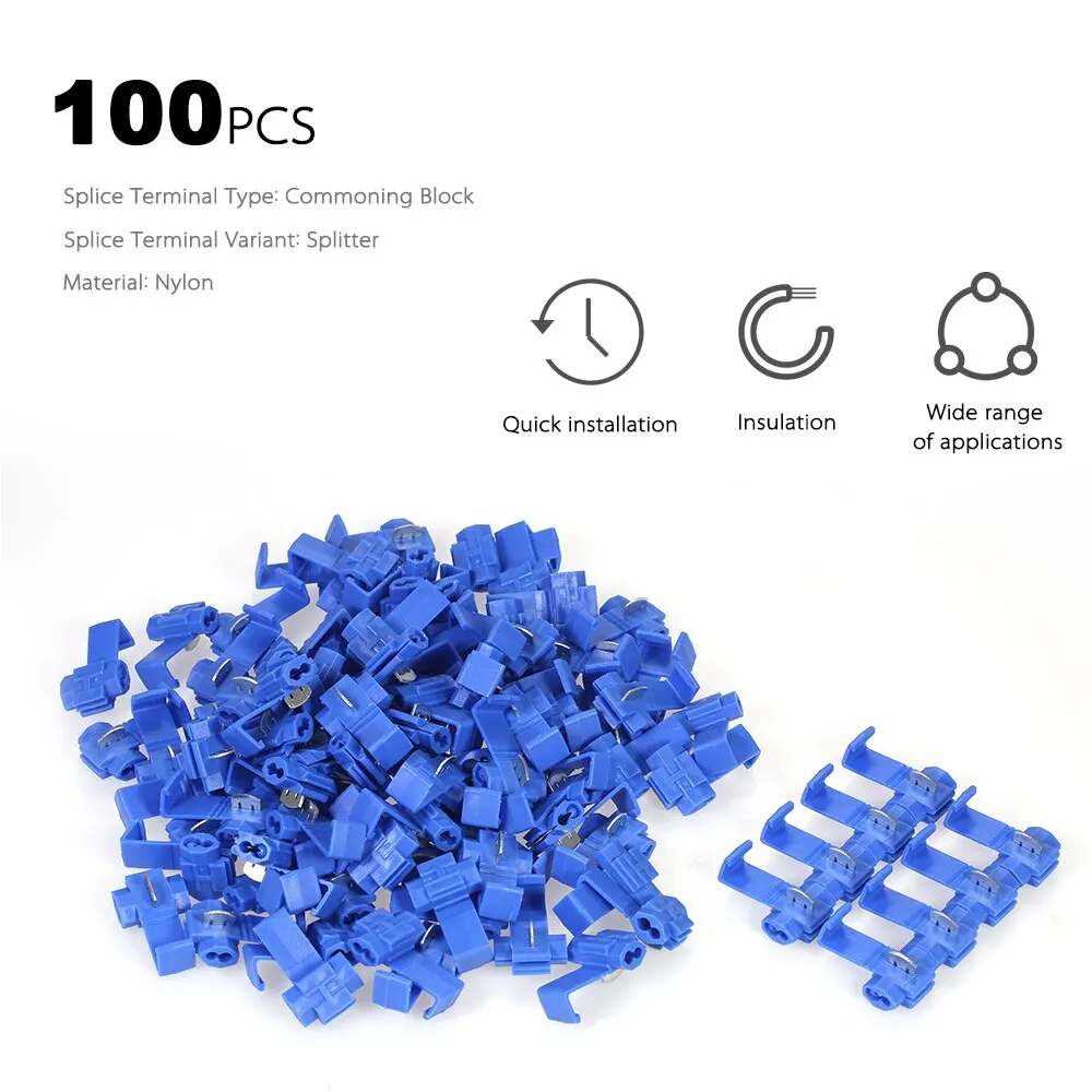 

100PCS Blue Scotch Lock 16-14 AWG wire Connectors Electrical Wire Cable Insulated Quick Splice Crimp Terminals