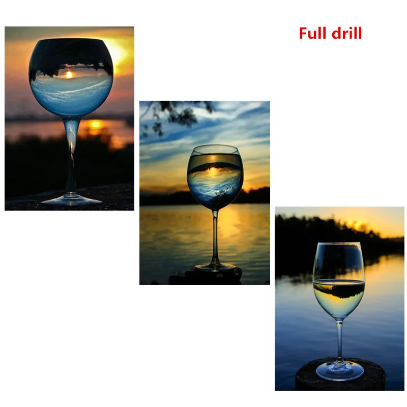 

Red wine cup DIY 5D diamond painting cross stitch landscape picture diamond embroidery abstract home decoration