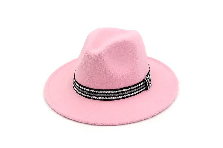 FS мужская шляпа Федора унисекс джазовая Кепка С Широкими Полями Фетровая фетровая Женская Осенняя зимняя Классическая шляпа черная шерстяная Трилби шляпа Zwarte Hoed - Цвет: Pink Hat