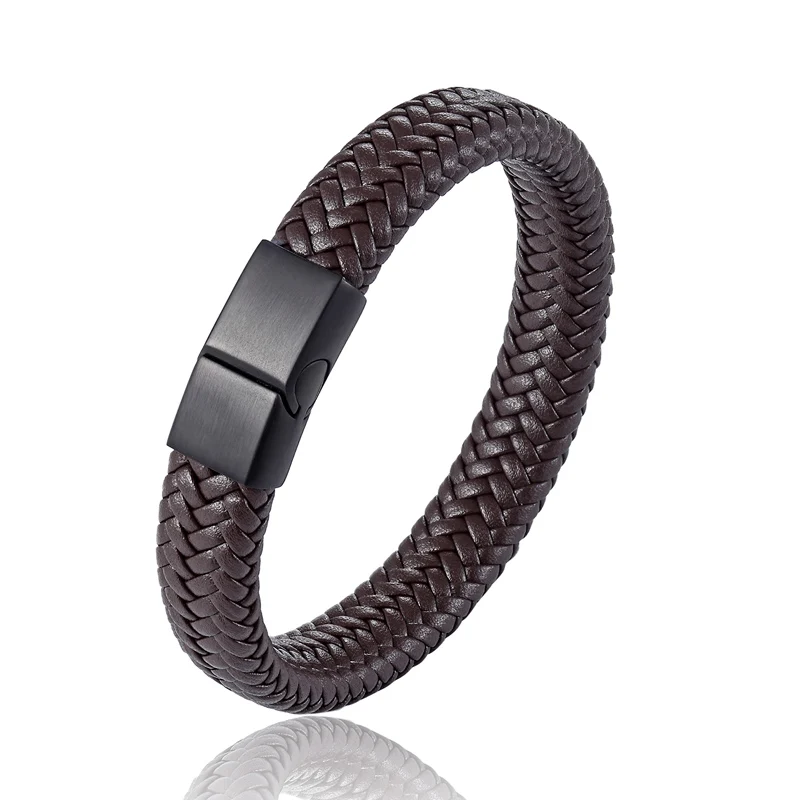 

MINIMALISM Fashion 12 x 6 mm black brown red leather bracelet man stainless steel bracelet Stainless Steel Magnetic Clasp Bangle
