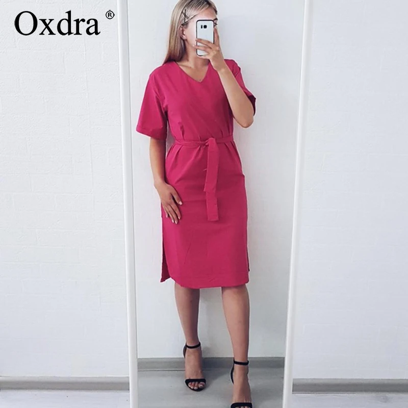 Oxdra нормкор V образным вырезом однотонное детское платье платья с поясами 2019