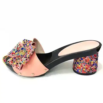 

Nice looking pink women pumps with crystal decoration flower style african bowtie style shoes for dress V533-2,heel 7.5CM