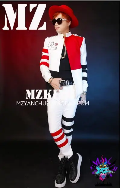 Мужские костюмы набор бар ночной клуб DJ мужской певец тренд красный белый черный