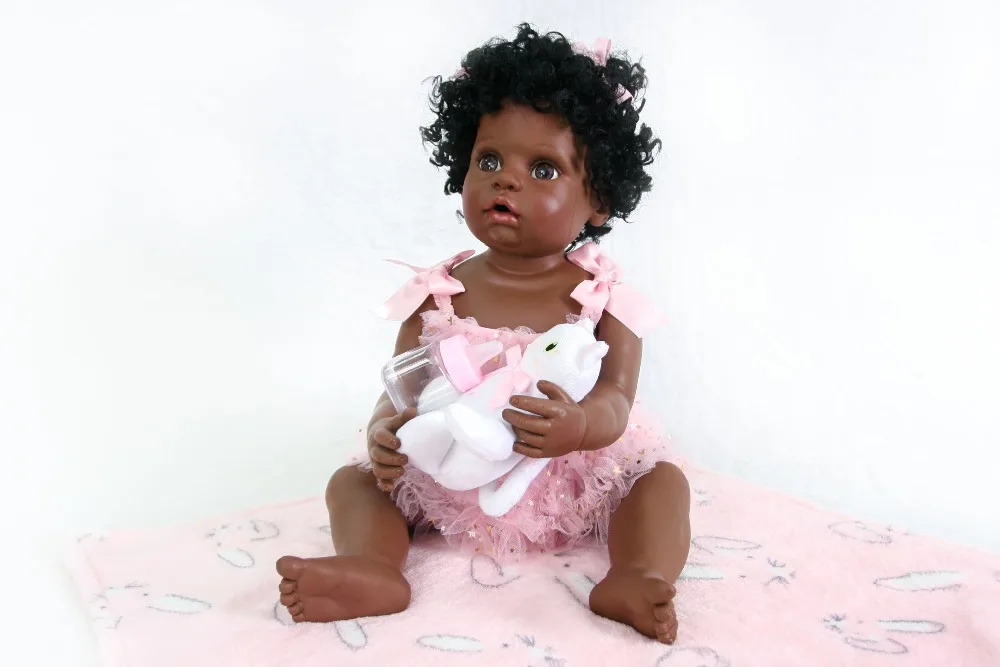 56 см полностью силиконовая кукла Reborn Baby Doll игрушка 22 дюймов черная кожа новорожденная девочка принцесса малыши кукла ребенок игрушка bebe кукла