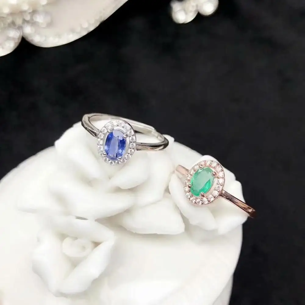 

925 sterling silver real Natural green Emerald sapphire Rings fine Jewelry gift women wedding open new 4*6mm yhj0406298agmll