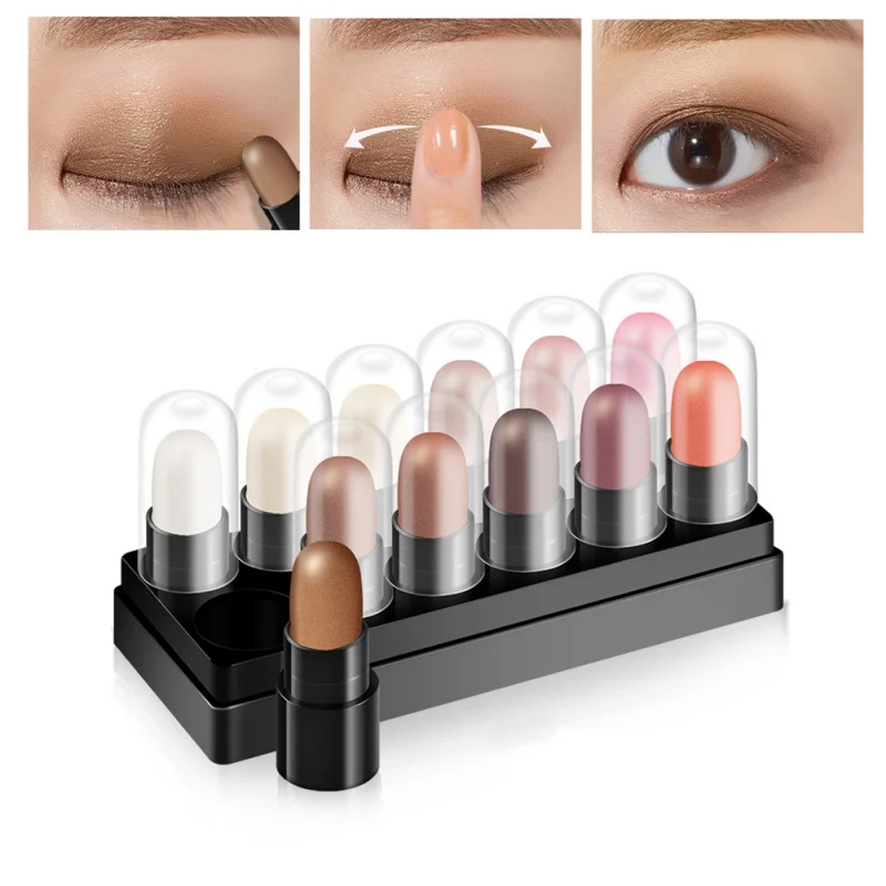 12 Colors/set Eyeshadow Shimmer Eye Shadow Makeup Palette Glitter Primer Powder Silk Pen Waterproof Korea Cosmetics Gift
