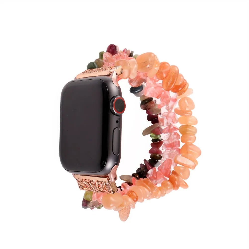 Женский браслет с кристаллами для Apple Watch, ремешок серии 1, 2, 3, 4, 5, агат, растягивающийся браслет с драгоценными камнями 38 мм, 40 мм, 42 мм, 44 мм, ремешок на запястье