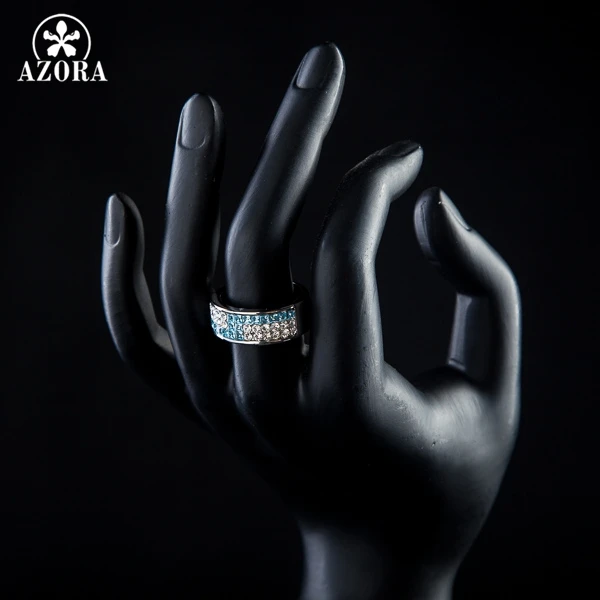 AZORA White Gold Color Full Blue and Transparent Stellux Austrian Crystal Ring TR0083