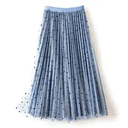 Осенние юбки женские 2019 Зимние Модные эластичные высокая талия двойной две стороны носить горох горошек печатных сетки плиссированные