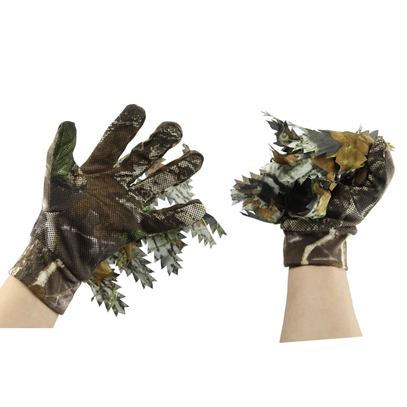 1 пара 3D лист рыболовная Охотничьи Перчатки Нескользящие бионический камуфляж перчатки Полный Finger Skidproof силиконовые круглые перчатки охотника