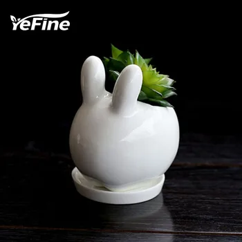 

YeFine Simple White Ceramic Flower Pot Creative Cartoon Fleshy Flowerpot Plant Pot Cultuer Office Home Fashion Table Decoration