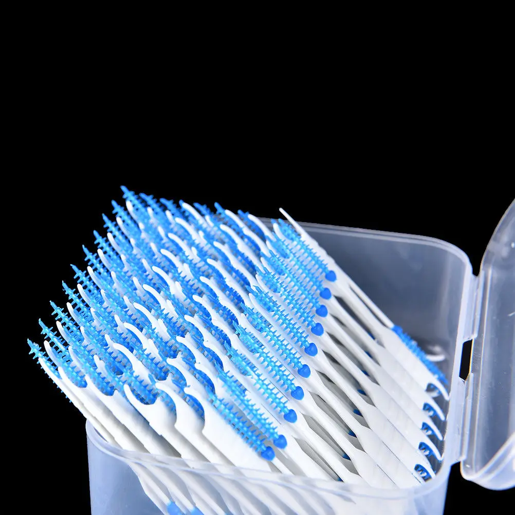 200pcs Blue White Dental Floss Interdental Brush Teeth Toothpick Soft Silicone Double-ended Tooth Picks Table Decoration Access