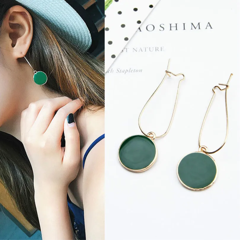 

New Fashion Jewelry Earrings Green Circle Small Fresh Heart-shaped Earrings Retro Long Earrings Romantic Female Elegant Earrings