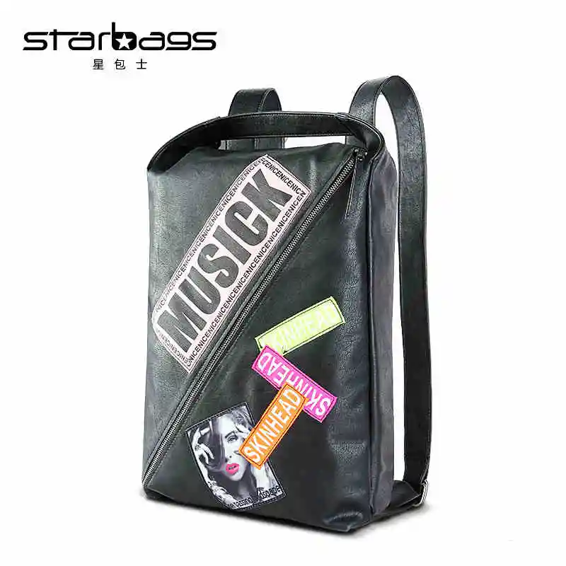 starbags newest design fashion punk ladies backpack collage of letter and character font b laptop b